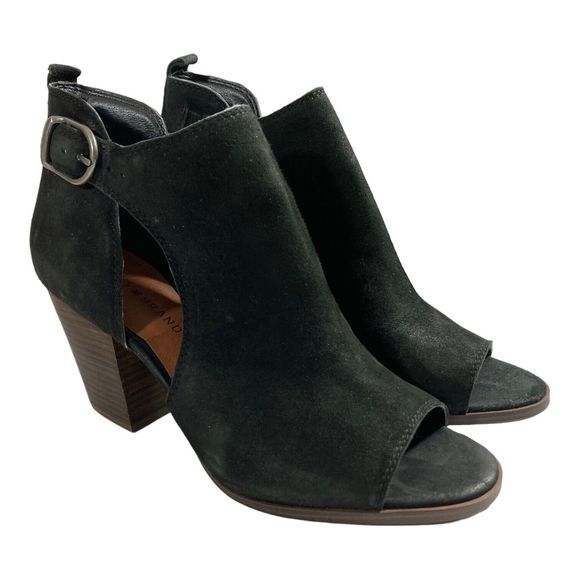Lucky Brand Shoes - Lucky Brand Women’s 9.5M Oona Black Suede Stacked Heels Peep Toe Buckle NWOB